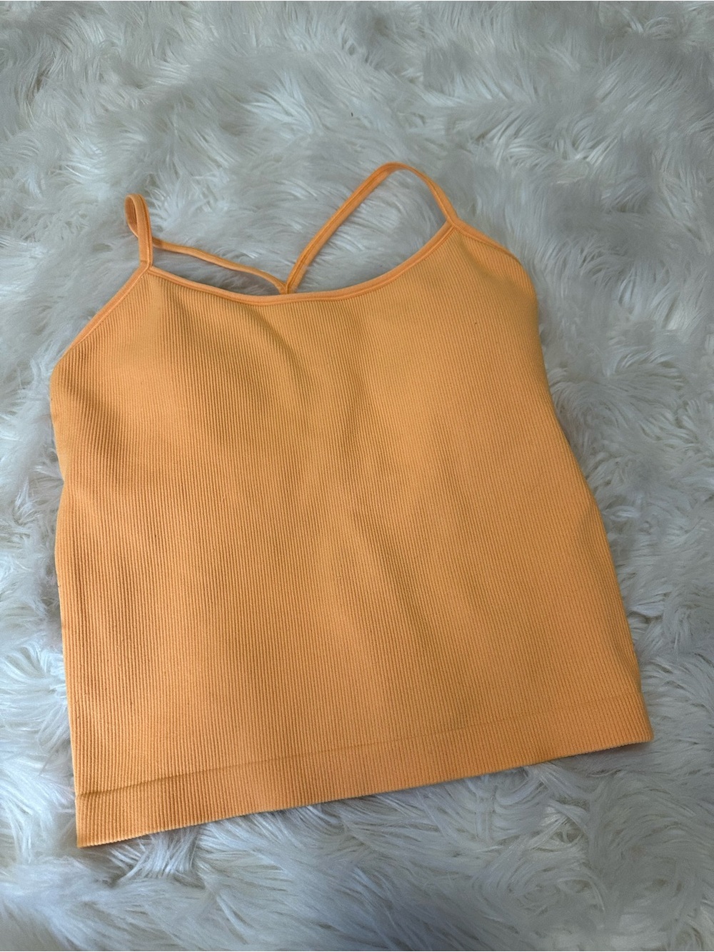 all in motion Peach-Orange Ribbed Cami Tank with built in shelf bra and padding